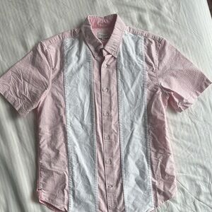 Club Monaco Pink and White Casual short sleeve button down - small slim fit